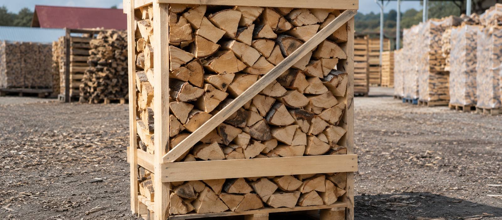 Stivă de lemn de foc de fag despicat, văzut din capăt